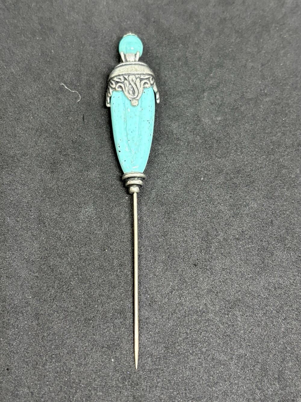 Vintage Ben Amun Faux Turquoise Floral Art Nouveau Design Stick Pin 4.5”